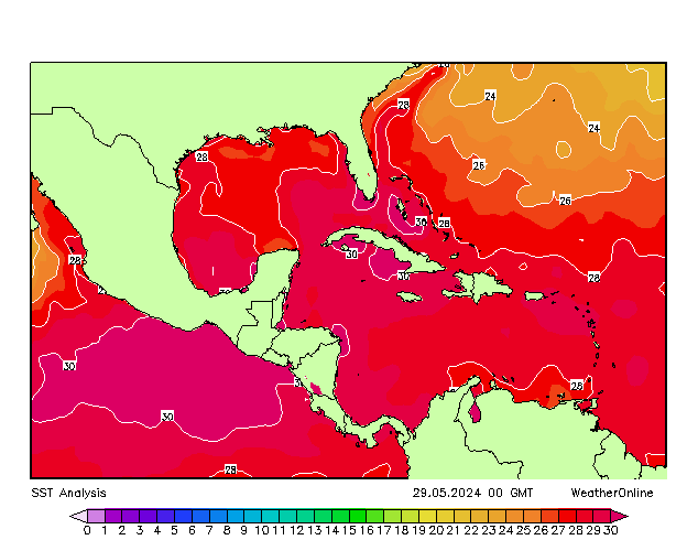 Caribe SST mié 29.05.2024 00 UTC