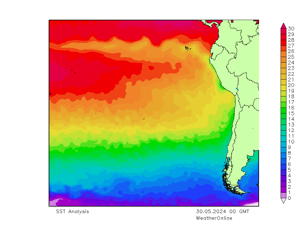 Pacifik SST Čt 30.05.2024 00 UTC