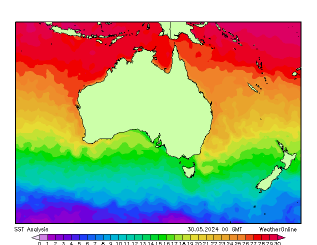 Australia SST Čt 30.05.2024 00 UTC