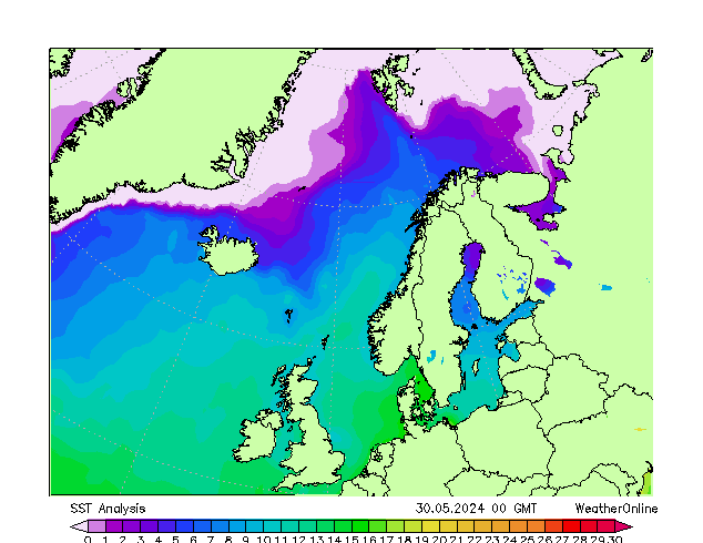 Atlantic North SST Th 30.05.2024 00 UTC