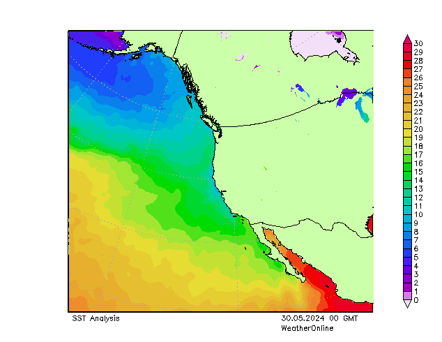 Pacyfik SST czw. 30.05.2024 00 UTC