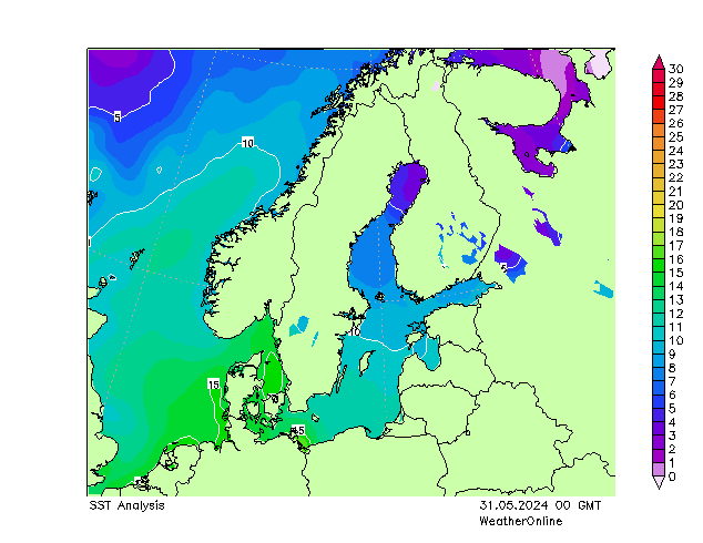 Baltic Sea SST Fr 31.05.2024 00 UTC