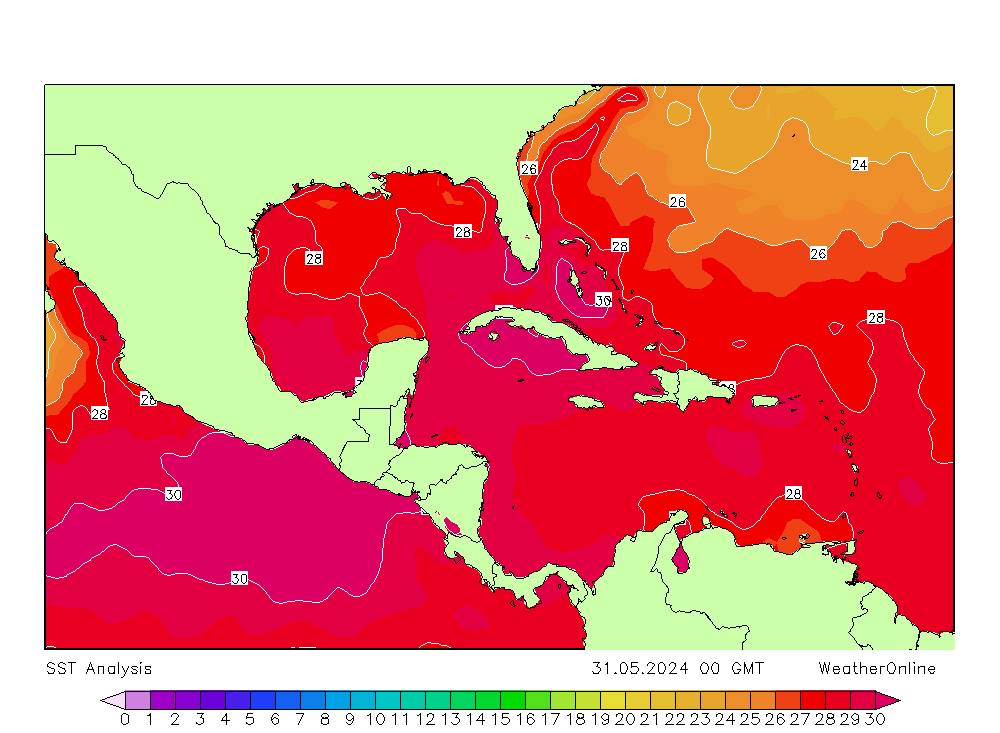 Caribian SST  31.05.2024 00 UTC