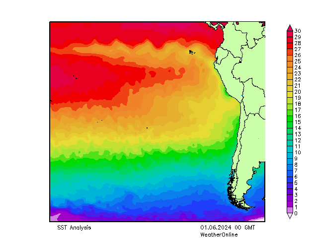 Тихий Океан SST сб 01.06.2024 00 UTC