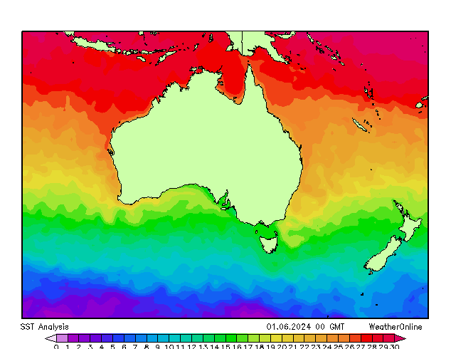 Австралия SST сб 01.06.2024 00 UTC