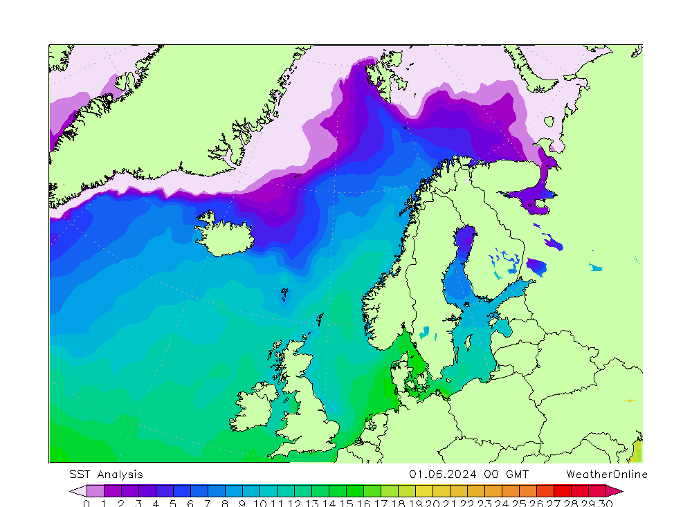 Atlantic North SST sab 01.06.2024 00 UTC