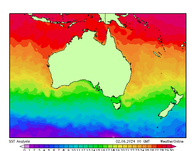 Австралия SST Вс 02.06.2024 00 UTC