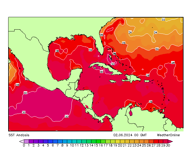 Karaiby SST nie. 02.06.2024 00 UTC