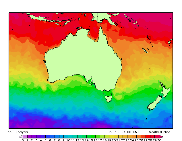 Australie SST lun 03.06.2024 00 UTC