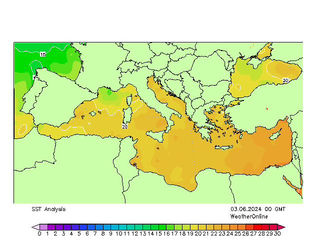 Mediterranean SST Mo 03.06.2024 00 UTC