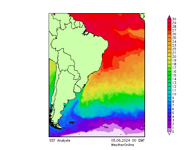 Atlantický SST St 05.06.2024 00 UTC