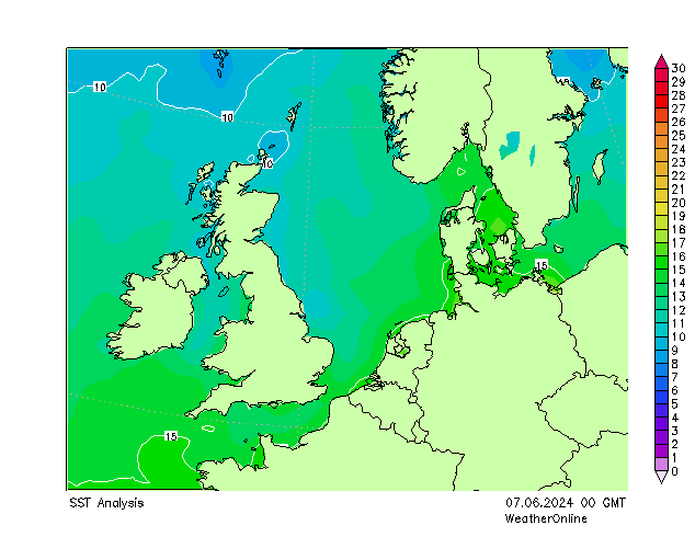 North Sea SST Fr 07.06.2024 00 UTC