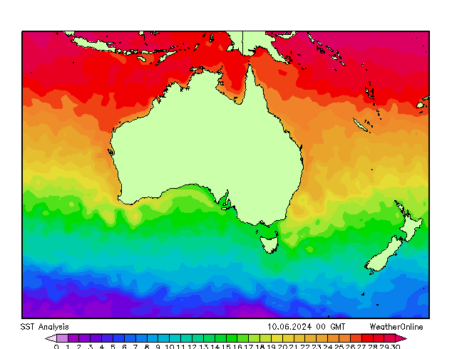 Австралия SST пн 10.06.2024 00 UTC