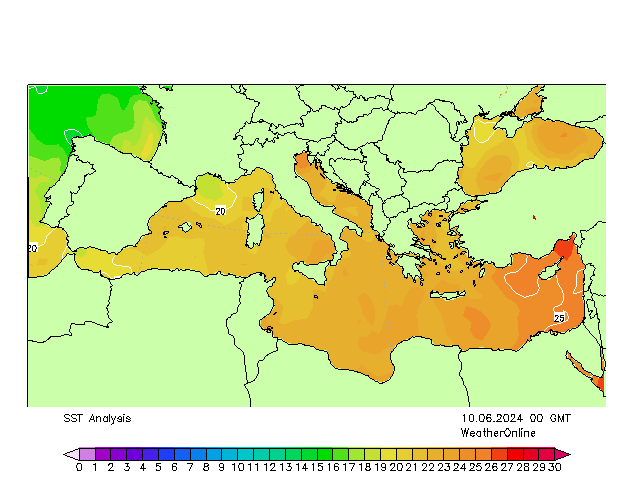 Средиземное море SST пн 10.06.2024 00 UTC
