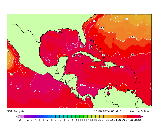 Caribe SST lun 10.06.2024 00 UTC