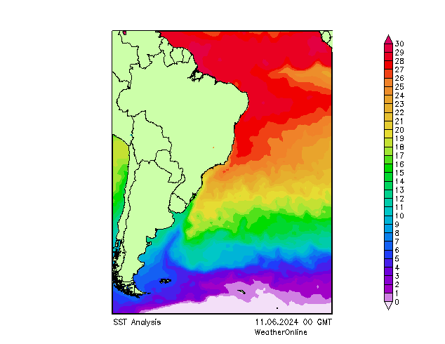 Atlantic Ocean SST Tu 11.06.2024 00 UTC