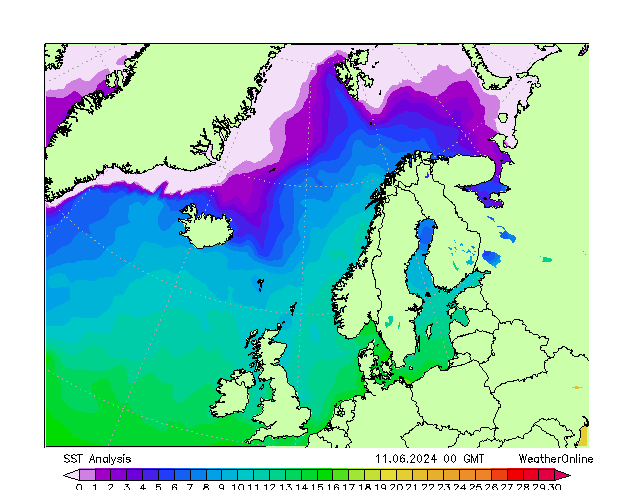 Atlantic North SST Tu 11.06.2024 00 UTC