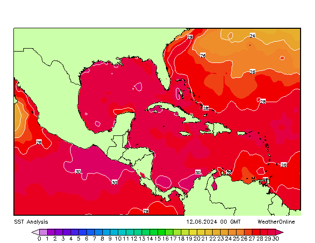 Caribian SST We 12.06.2024 00 UTC