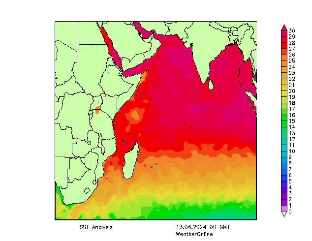Oceano Indiano SST gio 13.06.2024 00 UTC
