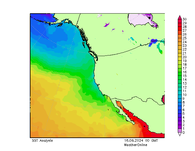 Тихий Океан SST Вс 16.06.2024 00 UTC
