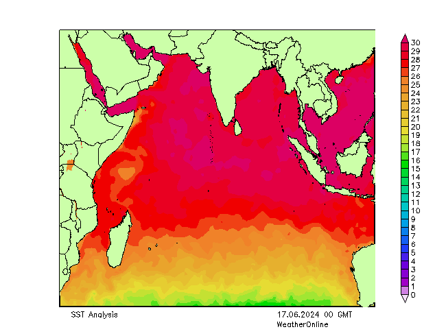 Oceano Indiano SST lun 17.06.2024 00 UTC