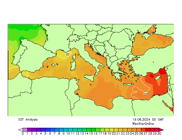 Mar Mediterraneo SST mer 19.06.2024 00 UTC