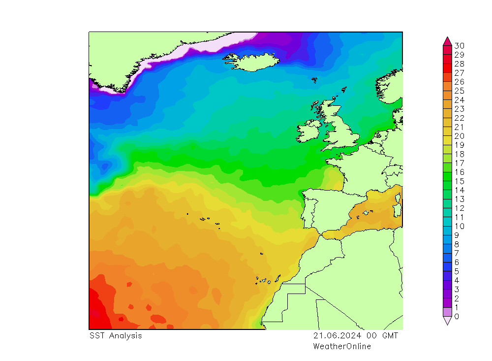 Ocean Atlantycki SST pt. 21.06.2024 00 UTC