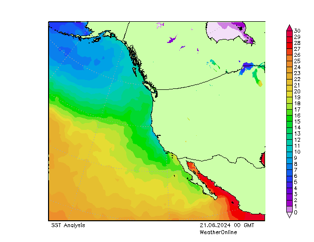 Тихий Океан SST пт 21.06.2024 00 UTC