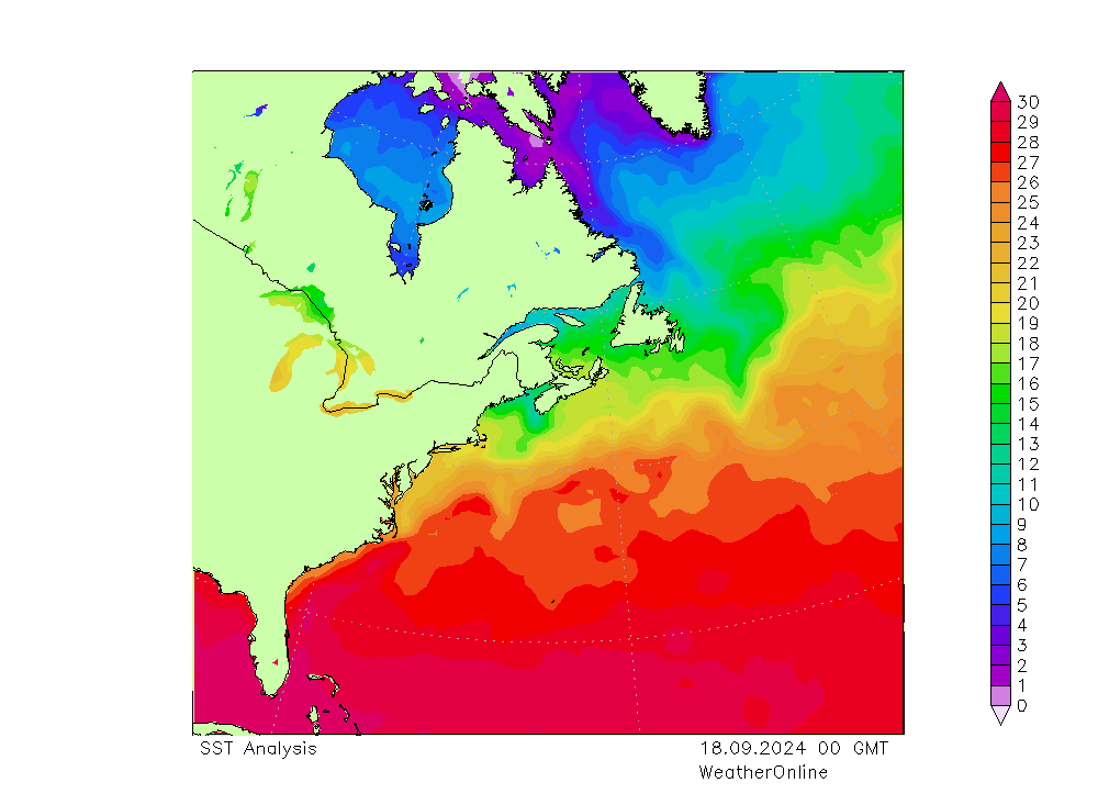 Atlantic Ocean SST We 18.09.2024 00 UTC