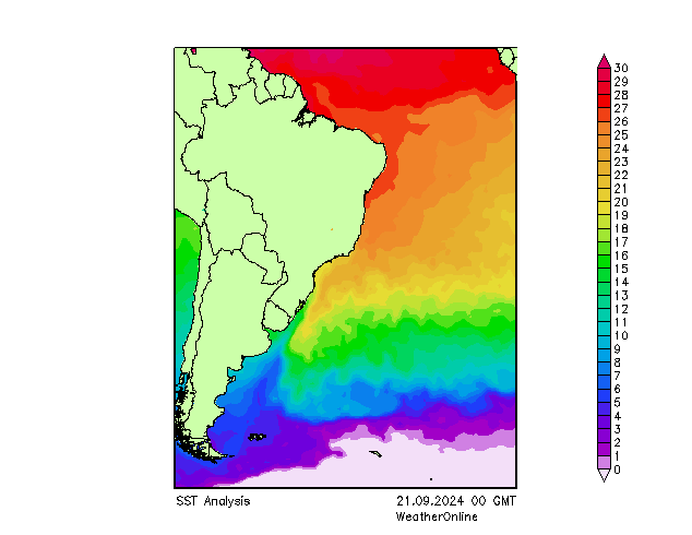 Océan Atlantique SST sam 21.09.2024 00 UTC