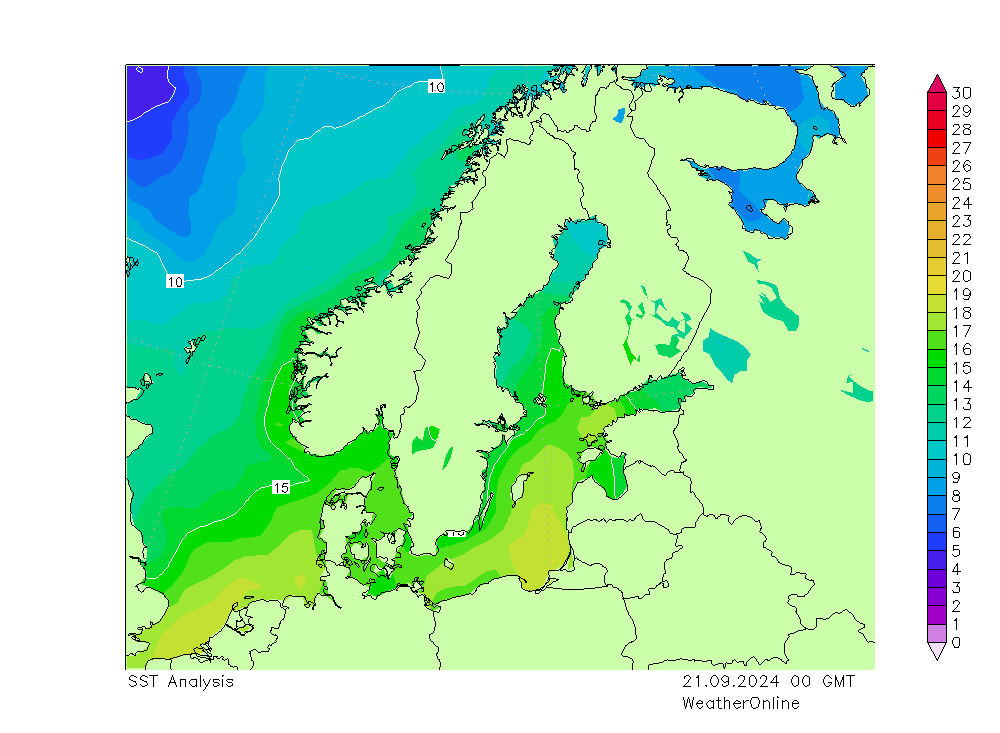 Baltské moře SST So 21.09.2024 00 UTC