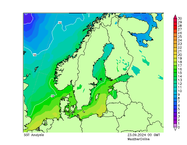 Baltic Sea SST Mo 23.09.2024 00 UTC