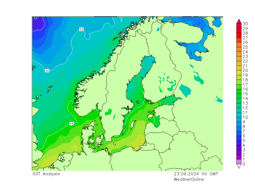 Baltık Denizi SST Pzt 23.09.2024 00 UTC