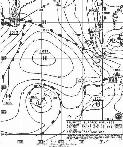 NOAA Fronts wto. 16.04.2024 00 UTC