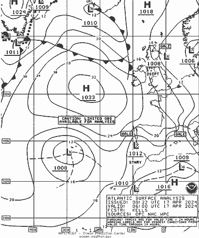 NOAA Fronts Çar 17.04.2024 06 UTC