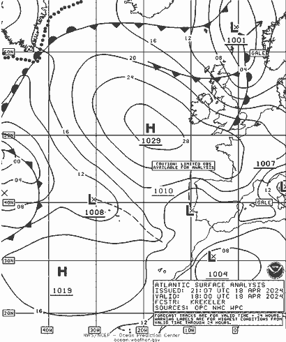 NOAA Fronts gio 18.04.2024 18 UTC