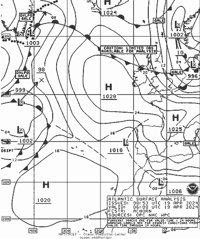 NOAA Fronts пт 19.04.2024 06 UTC