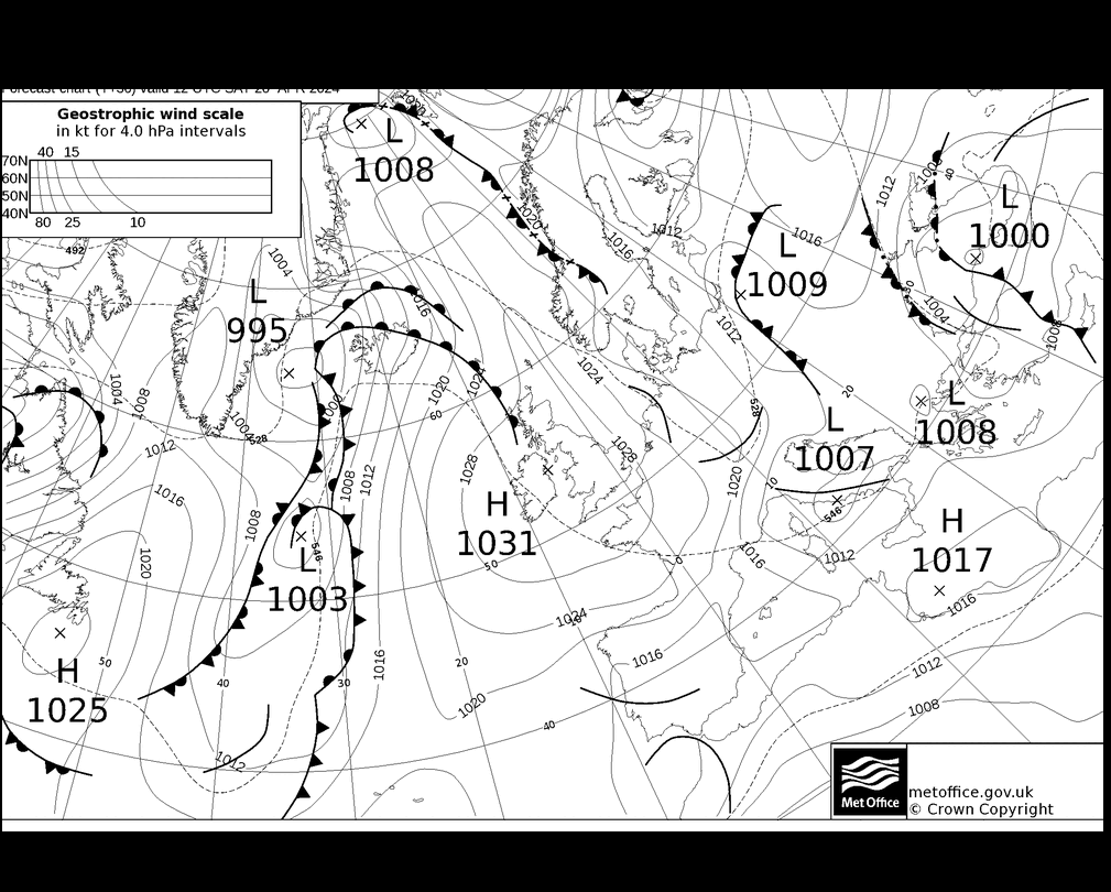 MetOffice UK Fronts сб 20.04.2024 12 UTC