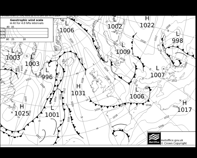 MetOffice UK Fronts Sáb 20.04.2024 12 UTC