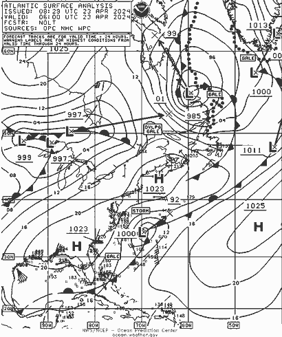 NOAA Fronts Út 23.04.2024 06 UTC