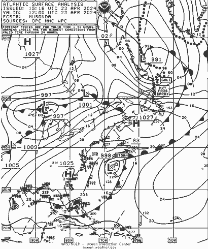 NOAA Fronts Tu 23.04.2024 12 UTC