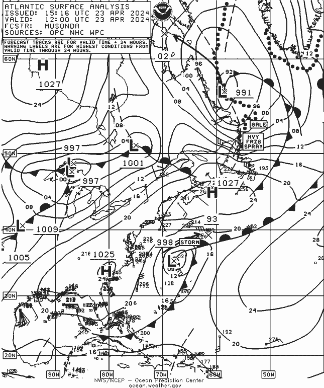 NOAA Fronts Tu 23.04.2024 12 UTC