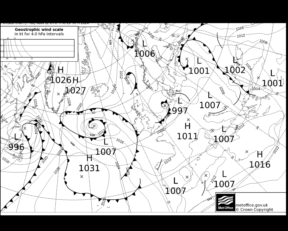 MetOffice UK Fronts Th 25.04.2024 12 UTC