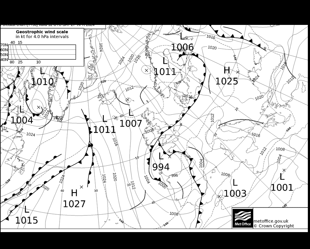 MetOffice UK Fronts Sa 27.04.2024 18 UTC