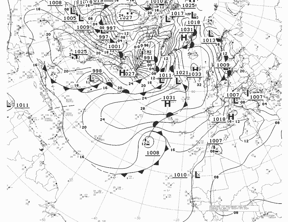 NWS Fronts вт 23.04.2024 12 UTC