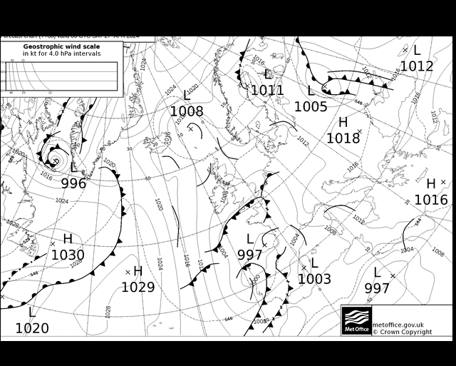 MetOffice UK Fronts Sa 27.04.2024 00 UTC