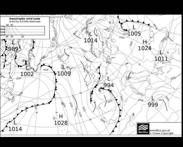 MetOffice UK Fronts Sa 27.04.2024 12 UTC