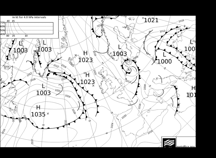 MetOffice UK Fronts mié 24.04.2024 06 UTC