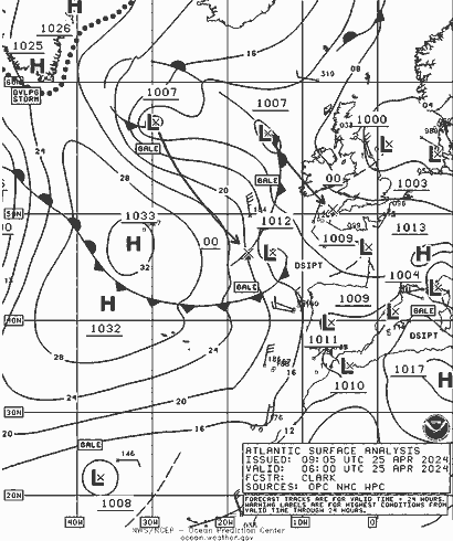 NOAA Fronts czw. 25.04.2024 06 UTC