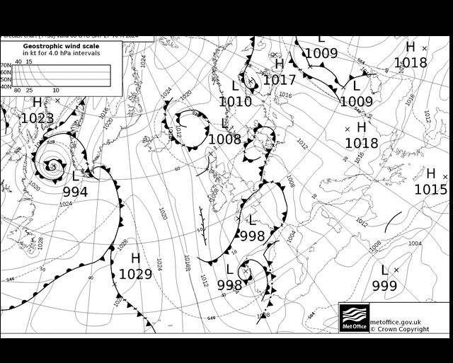 MetOffice UK Fronts Sáb 27.04.2024 00 UTC